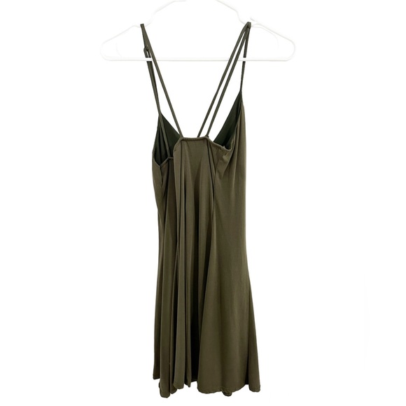 Olive Green Spaghetti Strap Mini Summer Dress. Soft Fabric, Flowy Loose Fit. - Picture 3 of 5